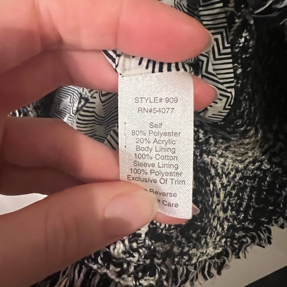 CABI | NWT Carol Anderson Love Carol black white tweed fringe blazer - Picture 12 of 14